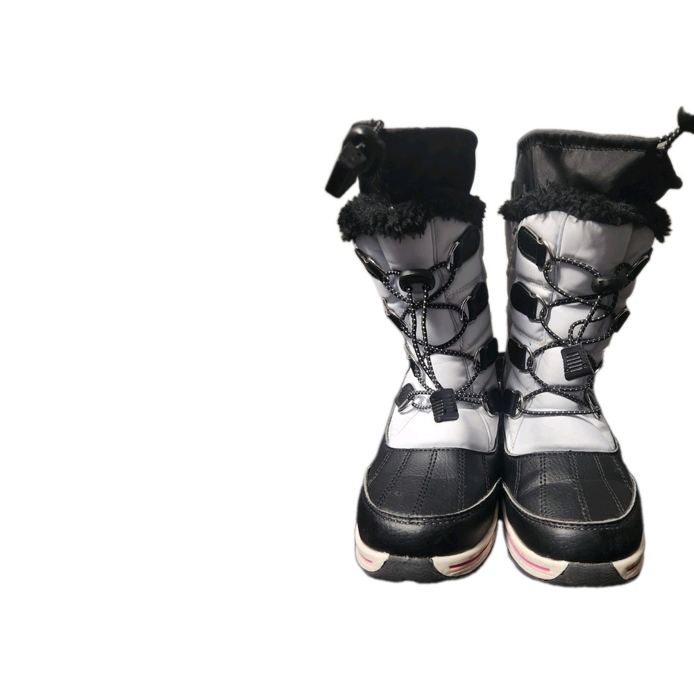 TOTES Insulated Winter Boots Black and White with Pink Stitching Size 3 Big Kids